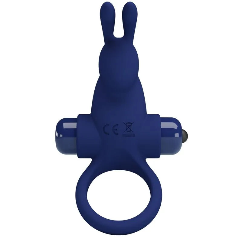 Anneau vibrant bleu en silicone, forme ergonomique, 10 fonctions de vibration, stimulation intime, pile AAA incluse.