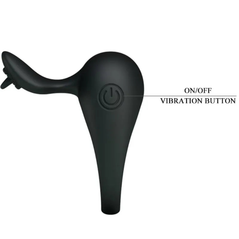 Anneau vibrant noir en silicone ergonomique avec bouton on/off, design discret pour stimulation clitoridienne et pénétration.