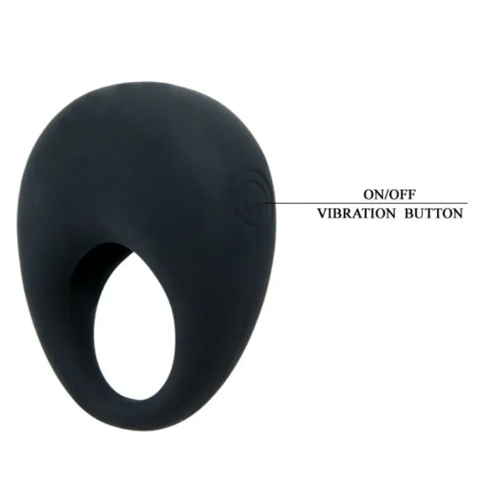 Anneau vibrant noir silicone médical, forme ergonomique, bouton vibration, amélioration érection, stimulation clitoris.