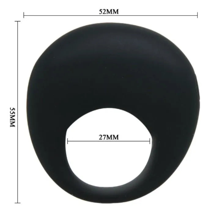 Anneau vibrant noir silicone médical, ergonomique, dimensions 52mm x 35mm, stimulateur clitoris, amélioration érection.