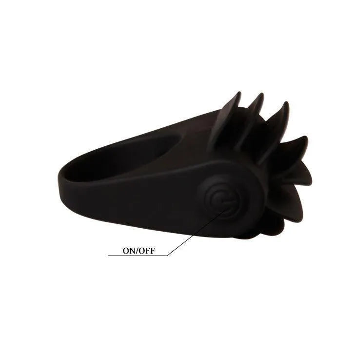 Anneau vibrant noir en silicone médical, design ergonomique, stimulateur clitoridien, rechargeable et étanche.