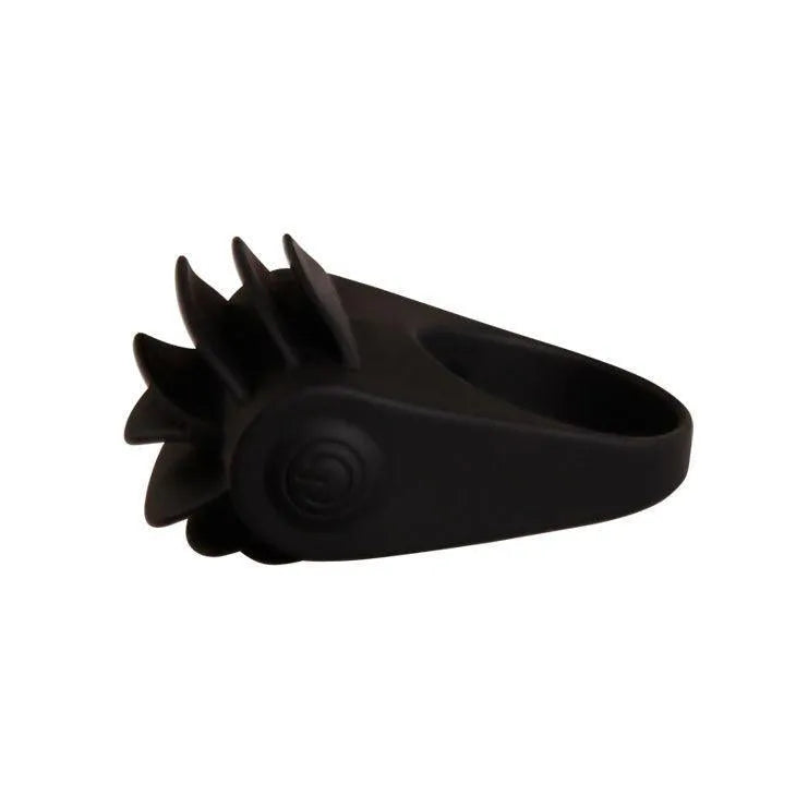Anneau vibrant noir en silicone médical, design ergonomique, stimulateur clitoris, rechargeable, étanche, intensité réglable.