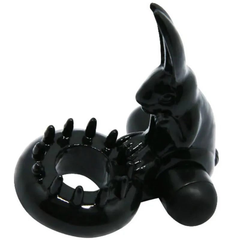 Anneau vibrant silicone noir couples ergonomique confortable hypoallergénique élégant lapin clitoridienne stimulation puissante compacte simple utilisation piles incluses