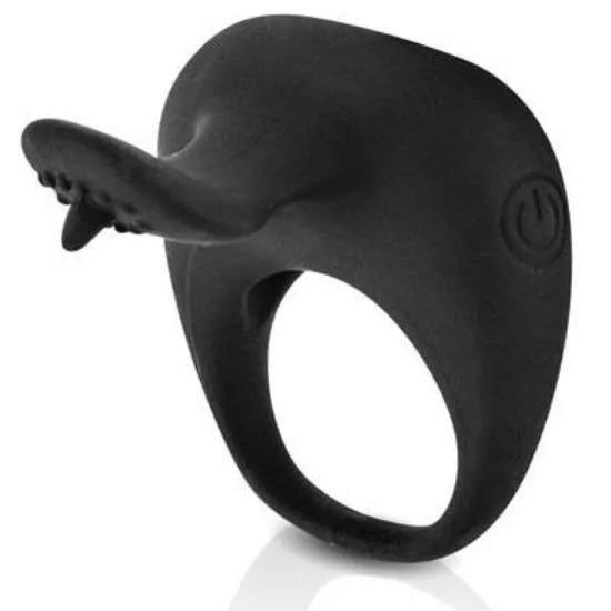 Anneau vibrant noir en silicone médical, ergonomique, avec balle vibrante pour stimulation et maintien de l'érection.
