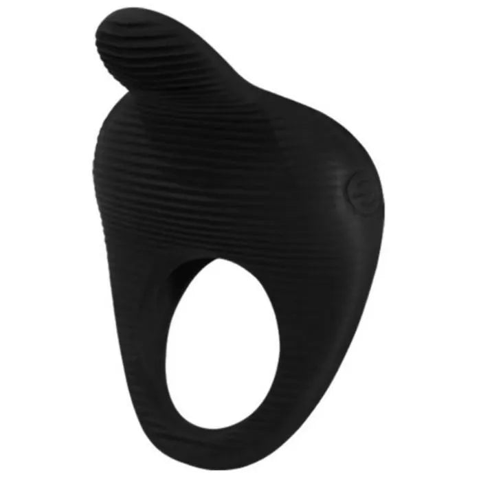 Anneau vibrant noir en silicone médical, forme ergonomique, stimulation et maintien érection, élégant et discret.