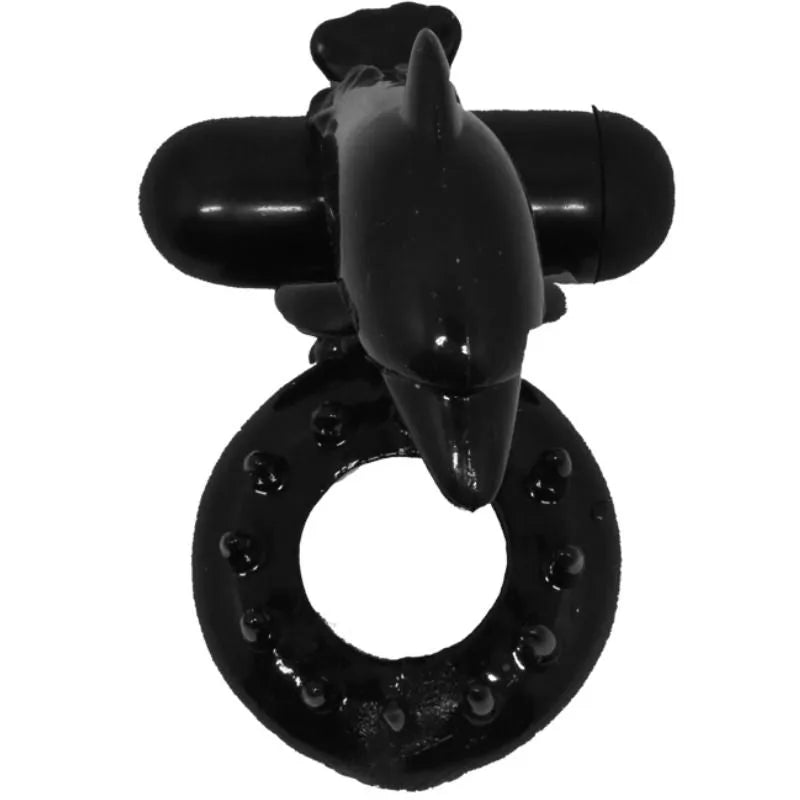 Anneau vibrant noir en silicone, forme ergonomique, stimulation clitoridienne, moteur puissant, couples, piles incluses.