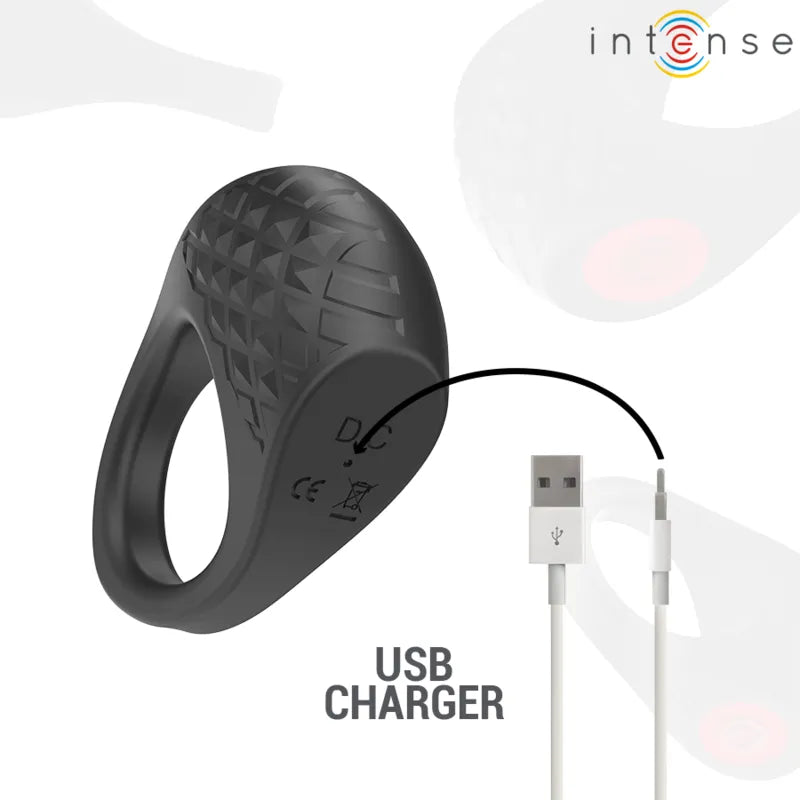 Anneau vibrant noir en silicone avec télécommande, 10 modes de vibration, ergonomique, rechargeable, étanche.
