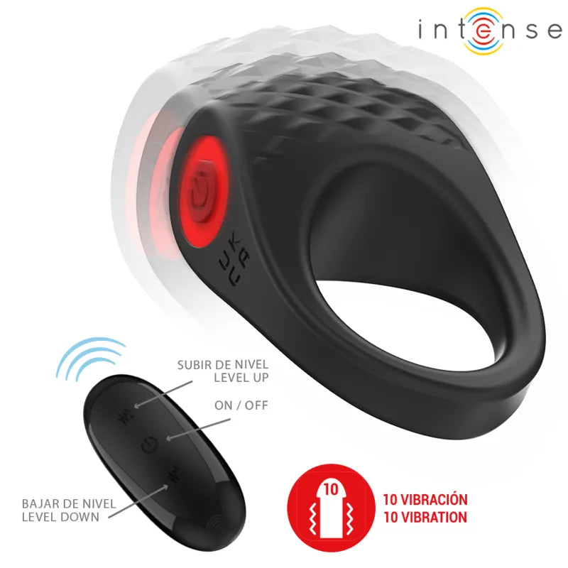 Anneau vibrant noir en silicone avec télécommande, étanche, rechargeable, 10 modes de vibration, ergonomique.