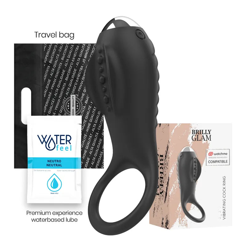 Anneau vibrant noir silicone médical, rechargeable, étanche, avec gaine vibrante et stimulateur clitoridien, dix modes.