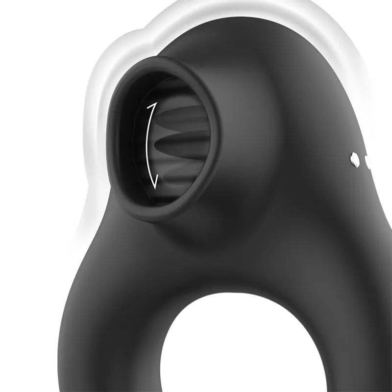 Anneau vibrant noir en silicone étanche, double stimulation clitoridienne, ergonomique, rechargeable, IPX6.