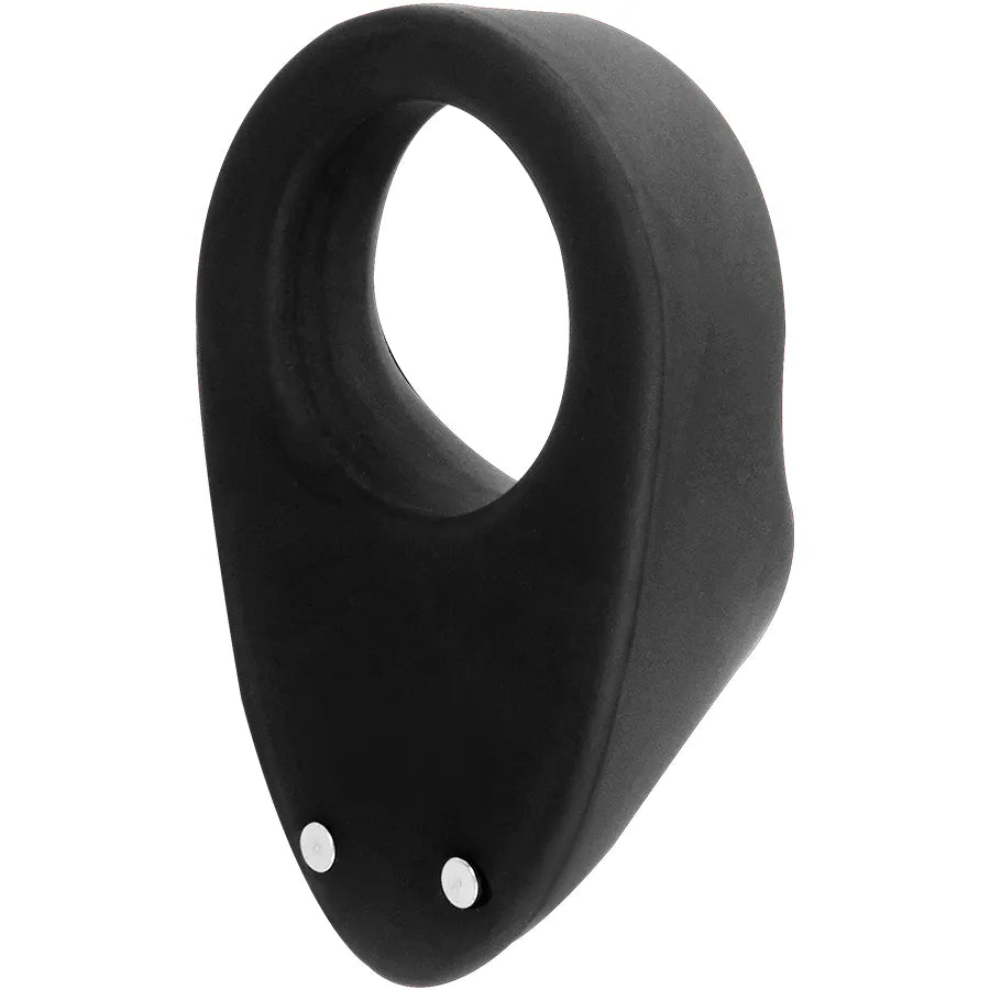 Anneau vibrant noir en silicone médical, forme ergonomique, étanche, rechargeable, 20 vitesses pour stimulation intime.