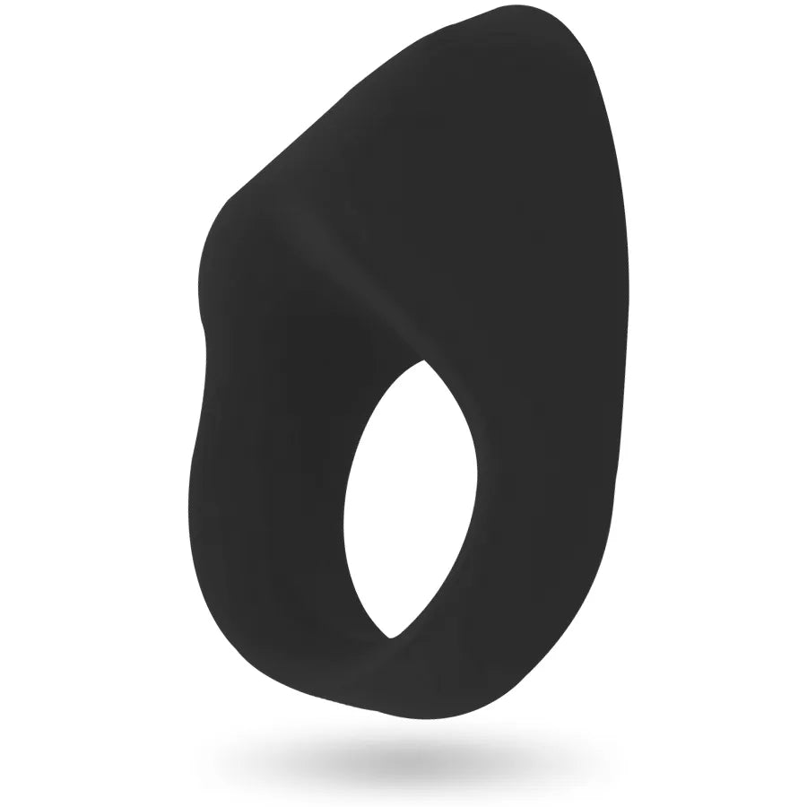 Anneau vibrant noir en silicone doux, forme ergonomique, étanche, rechargeable, 20 vitesses pour stimulation intime.