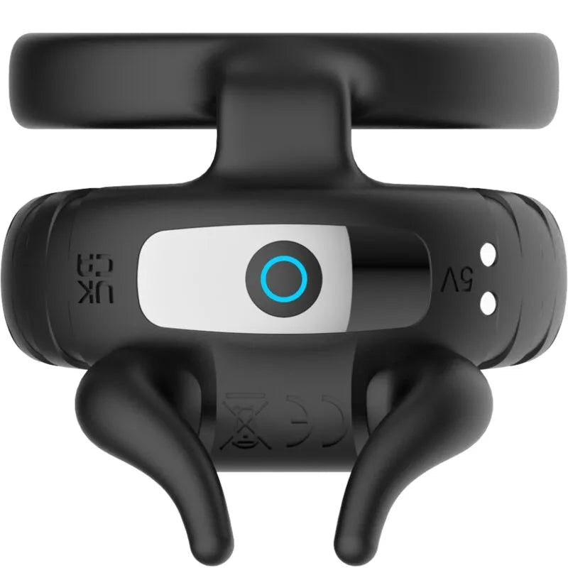 Anneau vibrant noir en silicone médical, étanche, rechargeable, avec boutons de contrôle et design ergonomique pour couples.