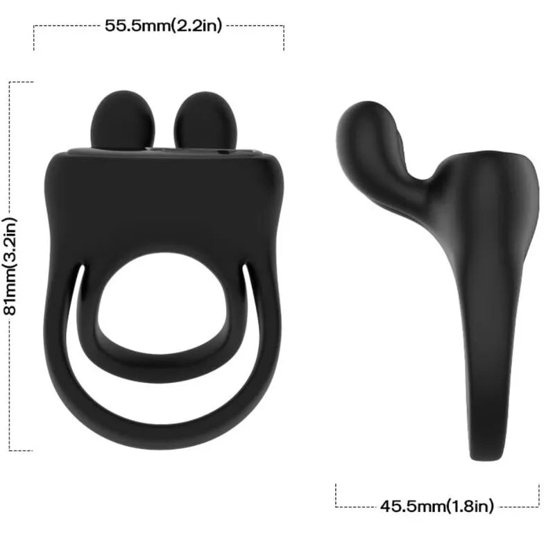 Anneau vibrant noir en silicone médical, submersible, ergonomique, avec 9 modes de vibration, pour couples.