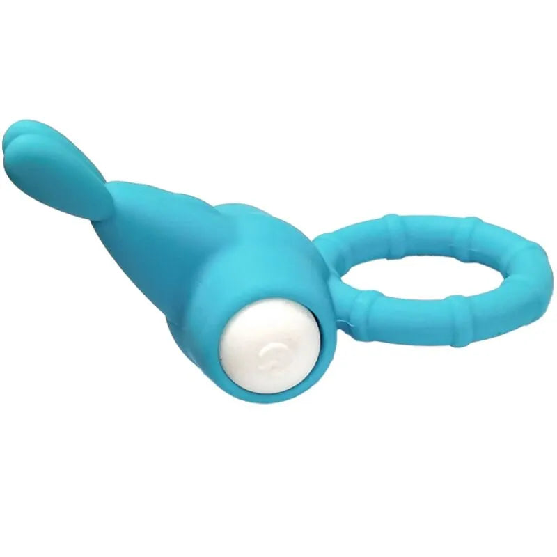 Anneau vibrant bleu en silicone médical, ergonomique, étanche, avec stimulation aquatique, piles incluses.