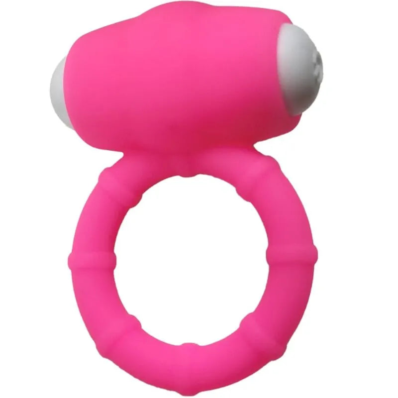 Anneau vibrant rose en silicone médical, étanche, submersible, avec détails ergonomiques pour couple, ARMONY.