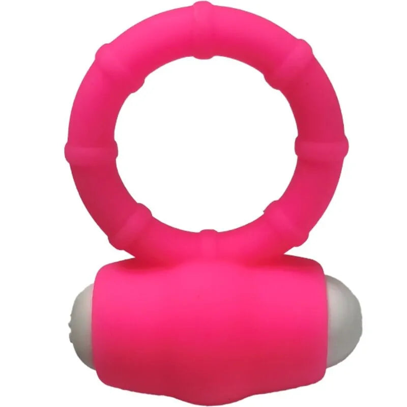 Anneau vibrant rose en silicone médical, étanche, ergonomique, avec stimulation pour couples, piles remplaçables.