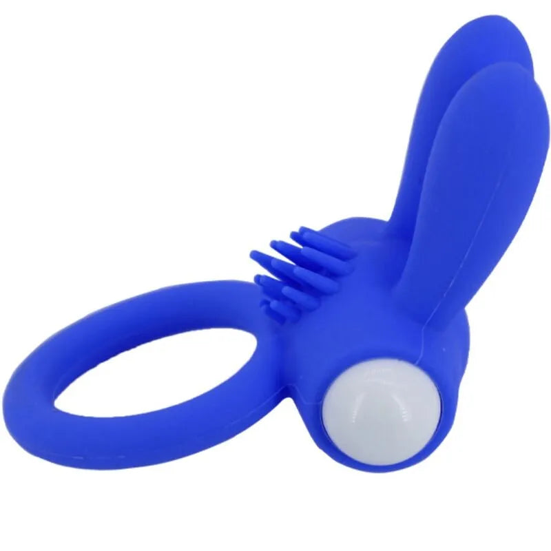 Anneau vibrant bleu en silicone médical, étanche, forme ergonomique, stimulation ciblée, moments intimes aquatiques.