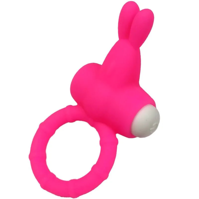 Anneau vibrant rose en silicone médical, forme ergonomique avec détails en ABS, étanche, pour stimulation intime.