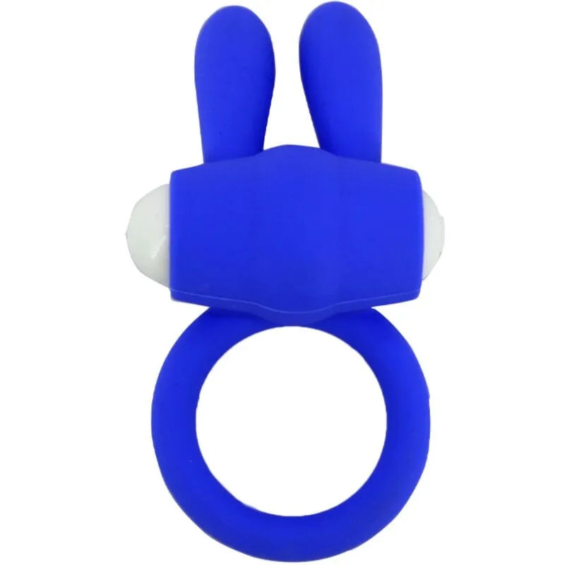 Anneau vibrant bleu silicone médical, forme ergonomique, étanche, extensible, stimulation ciblée, intime et discret.