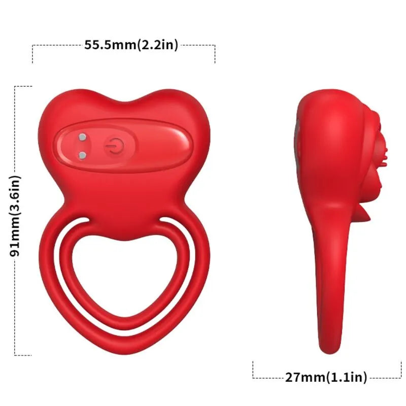 Anneau vibrant rouge en silicone médical, forme ergonomique, 9 modes de vibration, étanche, idéal douche et baignoire.