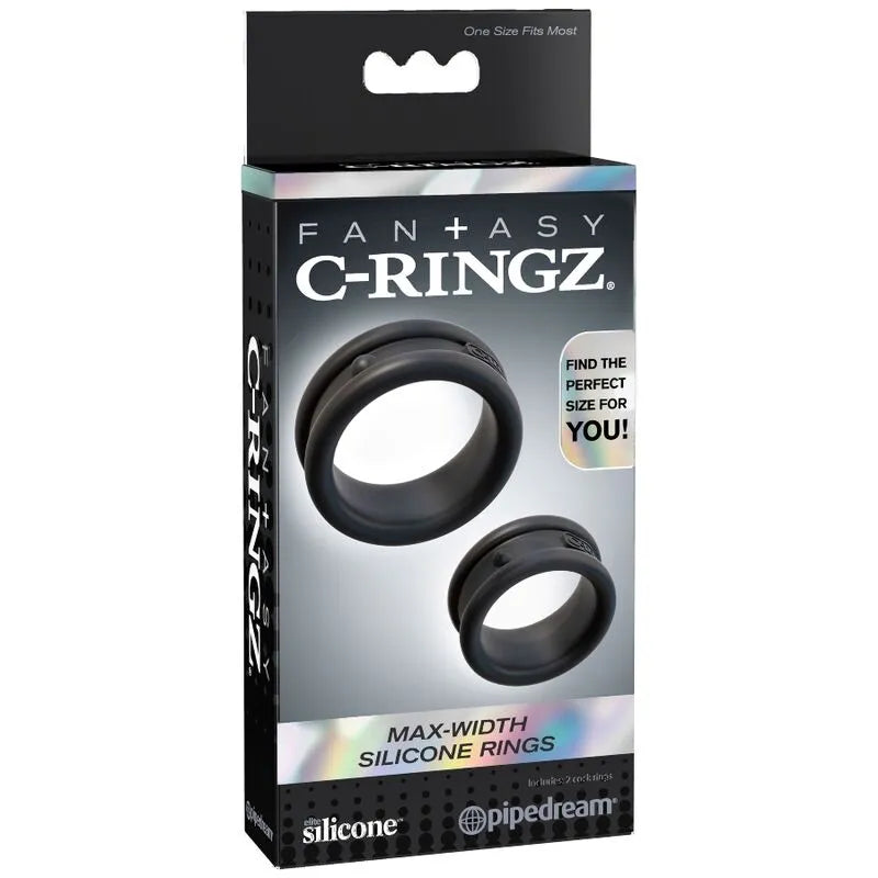 Anneaux silicone larges noirs pour érections durables, confort supérieur, emballage élégant, sans phtalates.