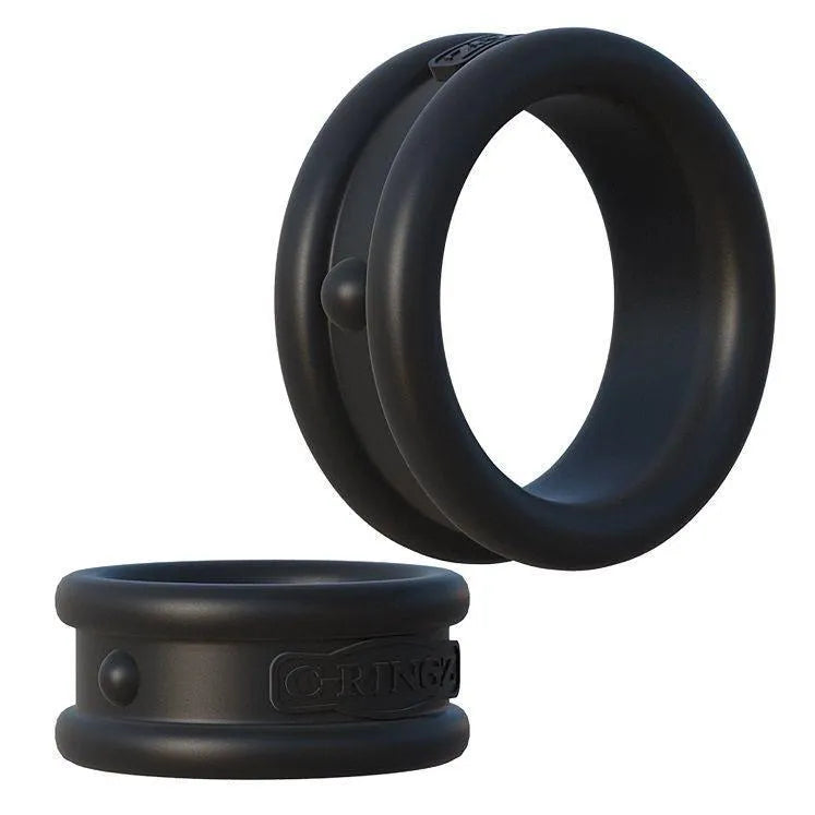 Anneaux silicone noirs larges, confortables, pour érections durables, sans phtalates, réutilisables, nettoyage facile.