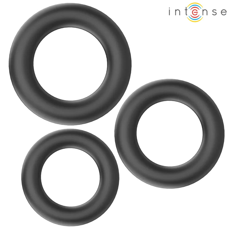 Anneaux Silicone Noir HUGH INTENSE Trois Diamètres Variés Ultra Doux Sans Phtalates Flexible Confort Sécurité Performance Sexuelle Endurance Plaisir