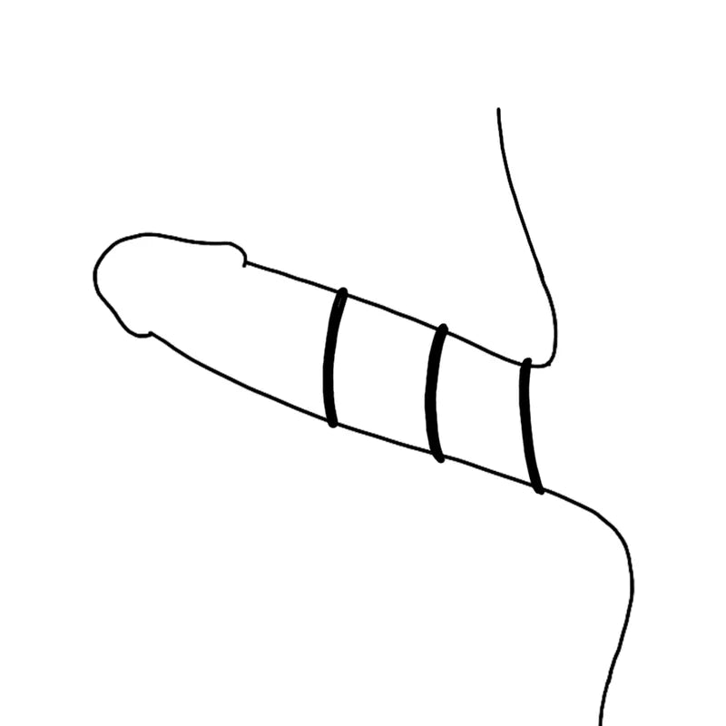 Anneaux silicone noirs pour pénis et testicules, flexibles et hypoallergéniques, pour érection prolongée et confort optimal.