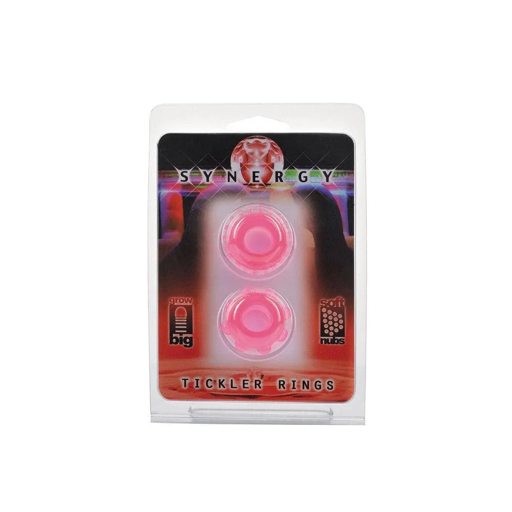 Anneaux péniens roses en TPE avec picots, pack de 2, extensibles et texturés pour plaisir prolongé et stimulation intense.