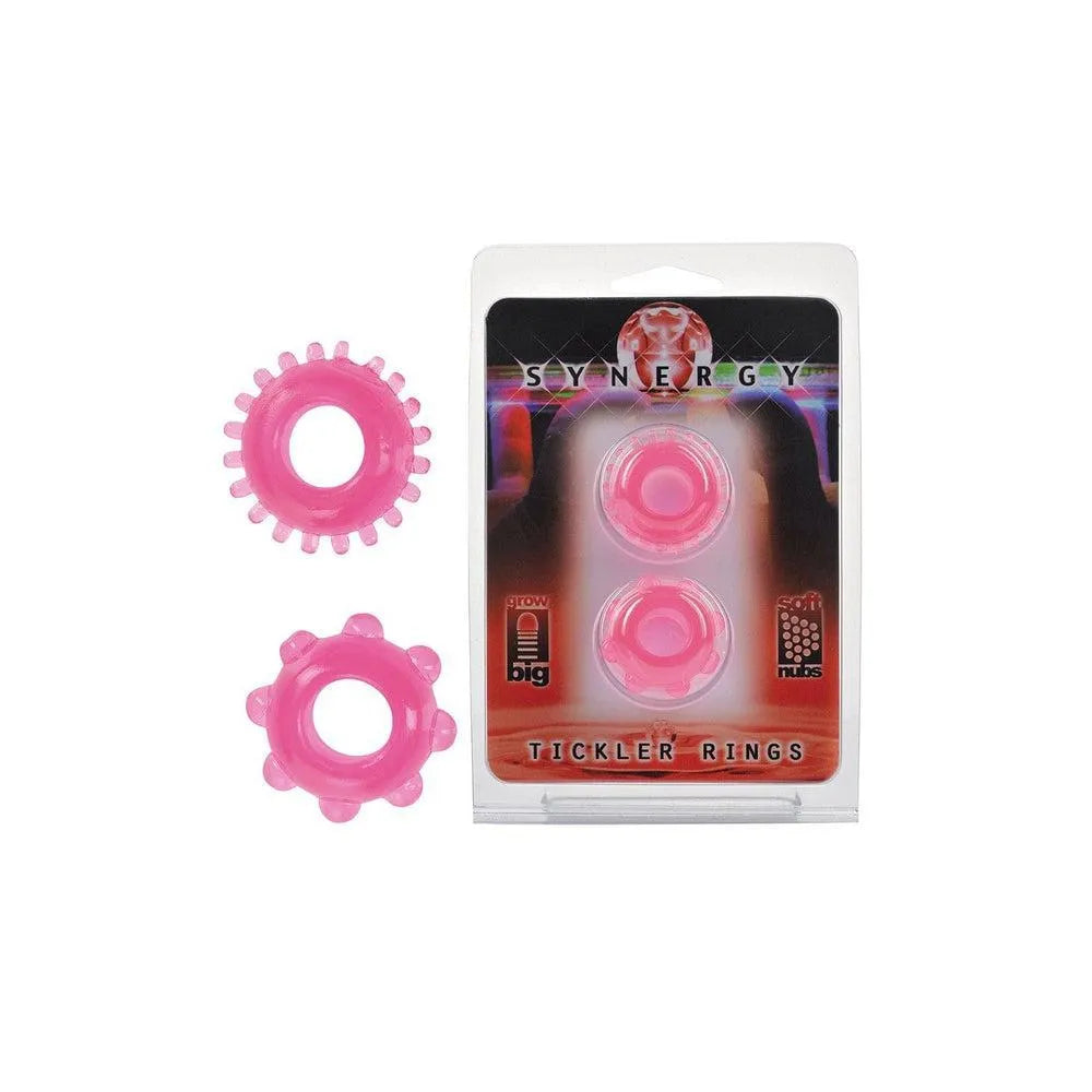 Anneaux péniens roses en TPE avec picots, pack de 2, extensibles, pour plaisir et érections prolongées.