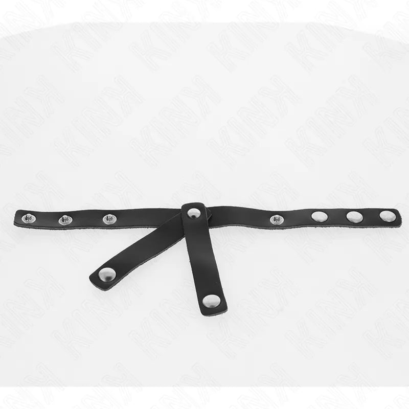 Anneaux péniens BDSM en cuir noir ajustable avec boutons-pression, design élégant et durable pour confort et contrôle.