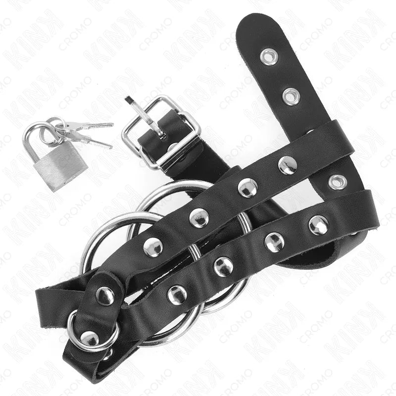 Anneaux pénien réglables en cuir noir avec boucles métalliques, design BDSM élégant, confort et maîtrise personnalisables.