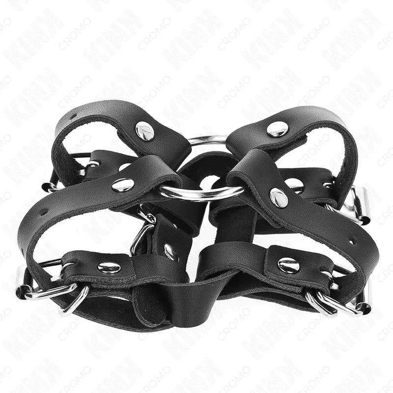 Anneaux péniens BDSM en cuir végane noir, ajustables, avec boutons-pression, design élégant et discret pour confort optimal.