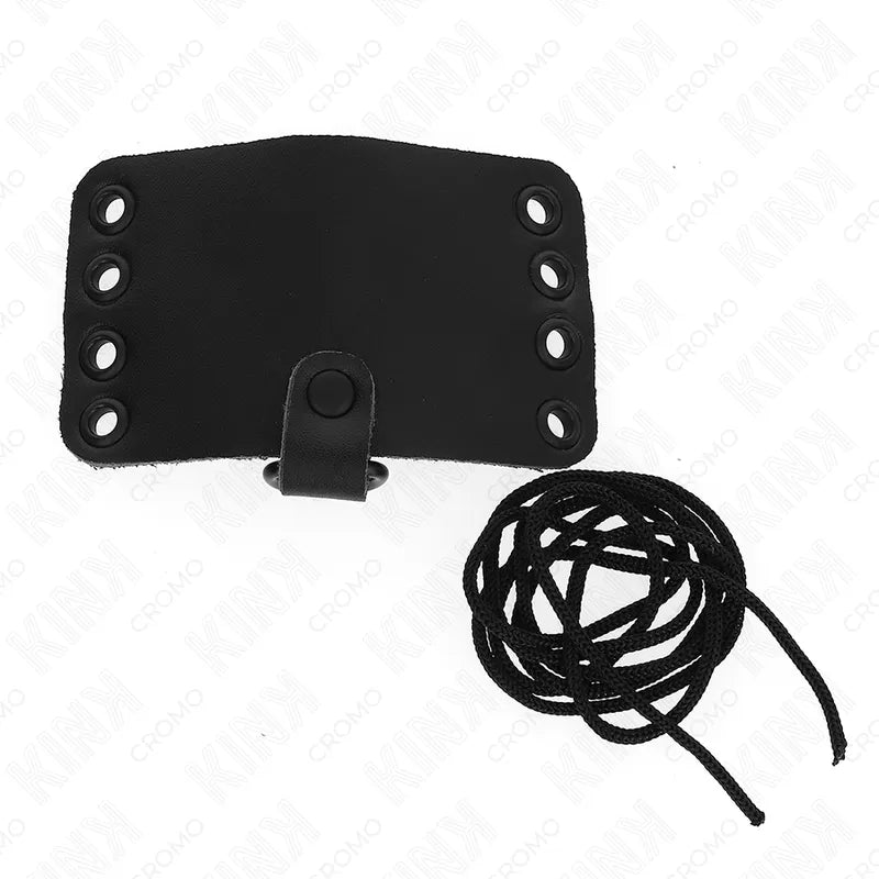 Anneau pénien cuir ajustable noir, élégant et discret, avec lacets, pour expérience BDSM personnalisée et confortable.