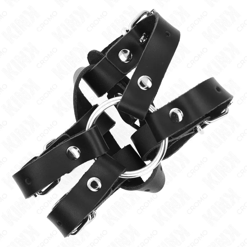 Anneaux péniens BDSM en cuir végane noir, ajustables, élégants, avec boucles métalliques, confortables et durables.
