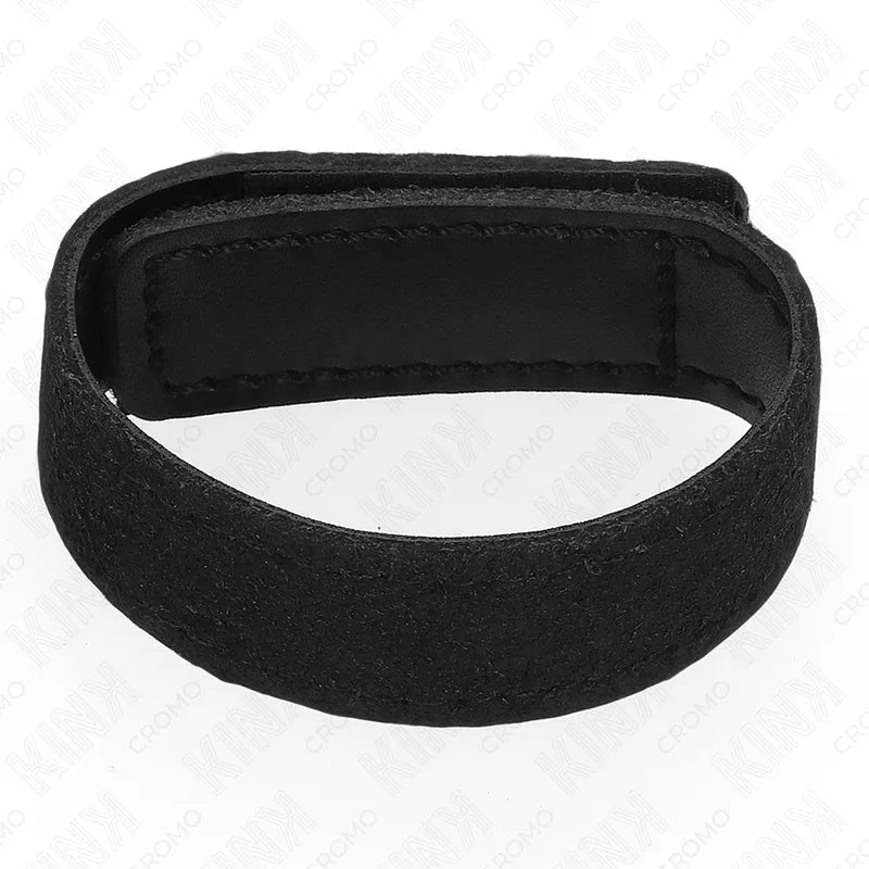 Anneau cuir noir ajustable BDSM, design élégant, sangle robuste, confort et sécurité, stimulation intense.