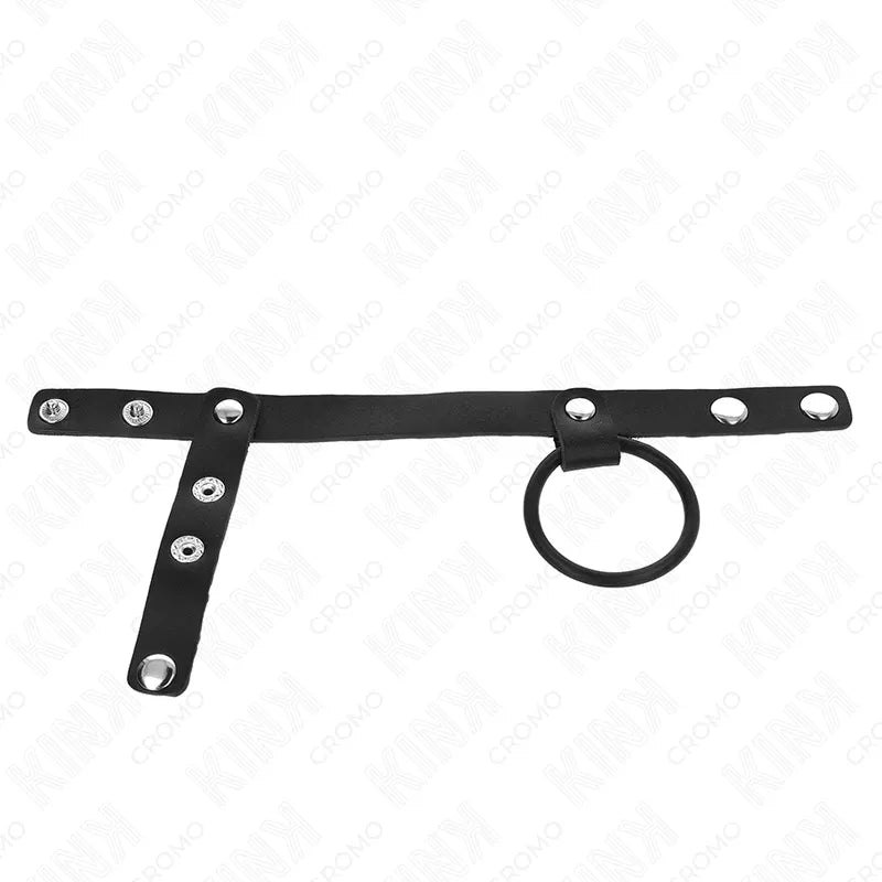 Anneau pénien cuir noir ajustable BDSM, design élégant et durable, intensité et confort, cuir vegan disponible.