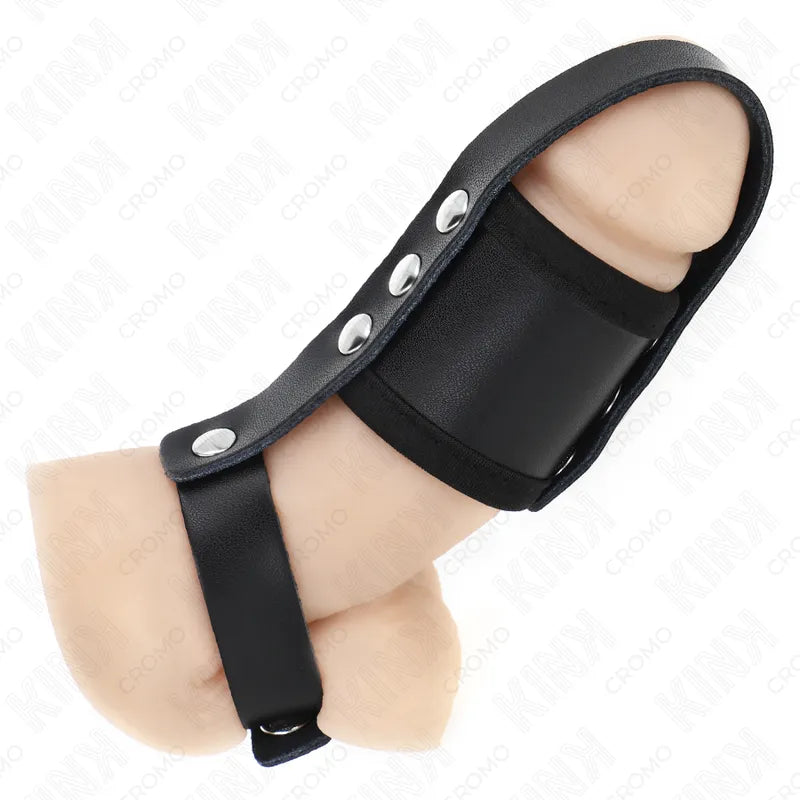 Anneau pénien cuir noir ajustable, élégant et sécurisé, pour BDSM, offrant confort et contrôle, avec boutons-pression arge...
