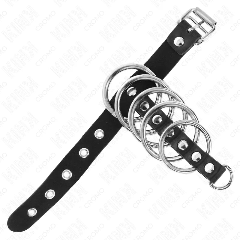 Anneaux péniens cuir noir réglable avec sangles ajustables et pinces intégrées pour stimulation intense BDSM.