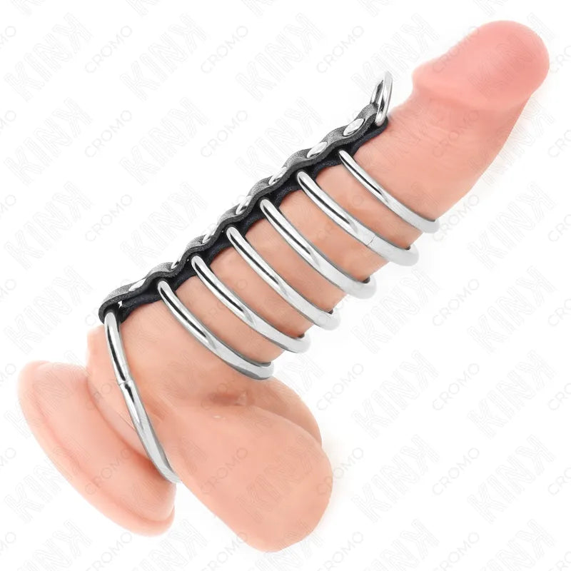 Anneaux péniens en cuir noir ajustables, élégants et durables, pour stimulation BDSM, avec boucle de sécurité.