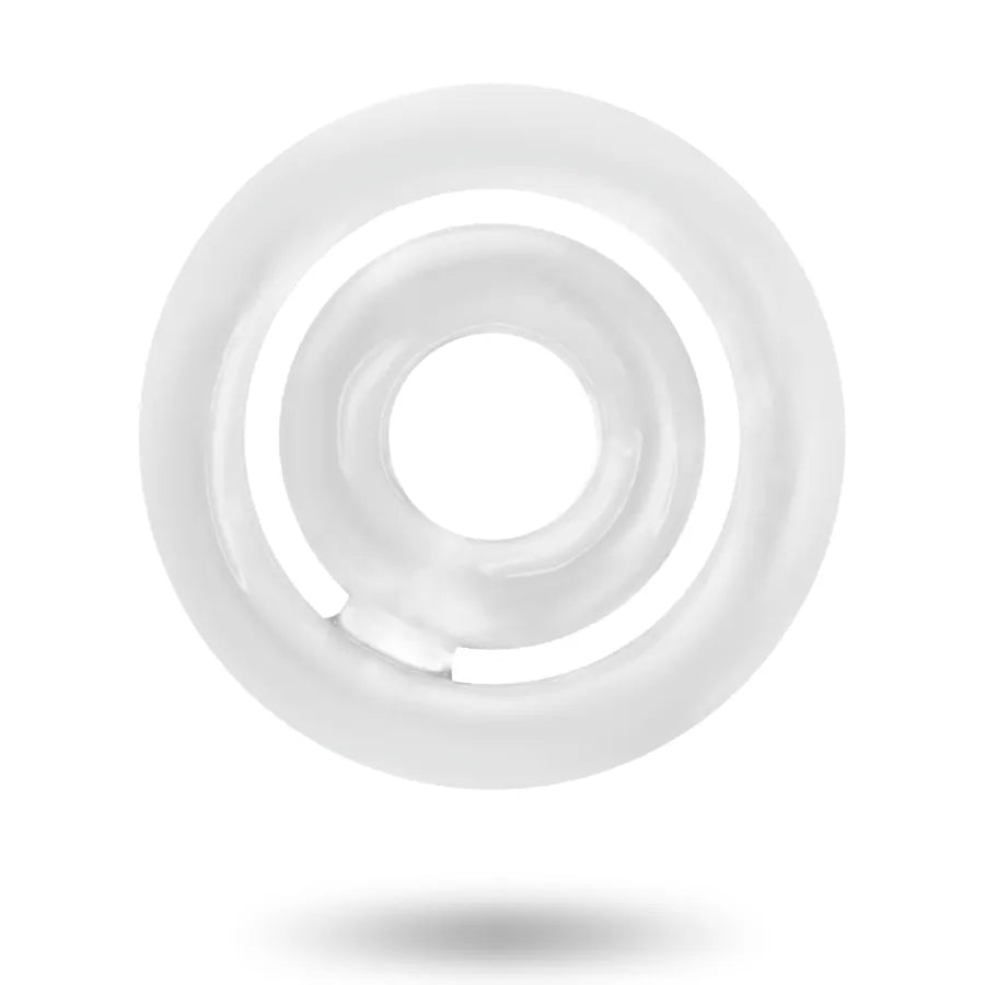 Anneau silicone blanc ergonomique pour performance intime, anti-éjaculation précoce, ajustable et confortable.