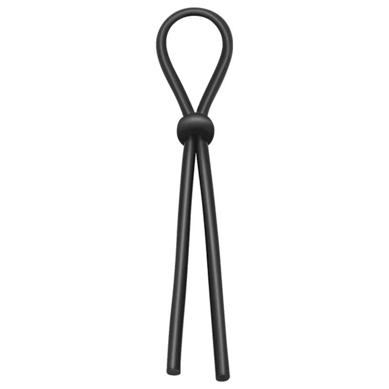 Anneau pénis silicone noir, élastique et ajustable, pour prolongation éjaculation et confort optimal.