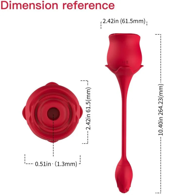 Appareil aspiration clitoridienne rouge Armony, forme ergonomique, silicone médical, dimensions détaillées, étanche.