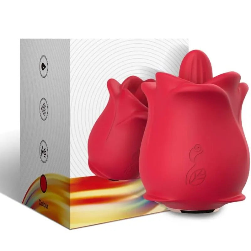 Appareil de stimulation clitoridienne rouge en silicone, forme de rose, avec boîte, 9 modes, étanche, ARMONY.