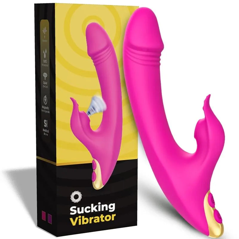 Appareil aspiration clitoridienne rose, silicone médical, 9 modes vibration et aspiration, étanche, ergonomique.