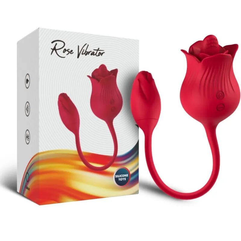 Appareil clitoridien rose en silicone, design floral, étanche, rechargeable, 10 modes vibration et aspiration, compact.