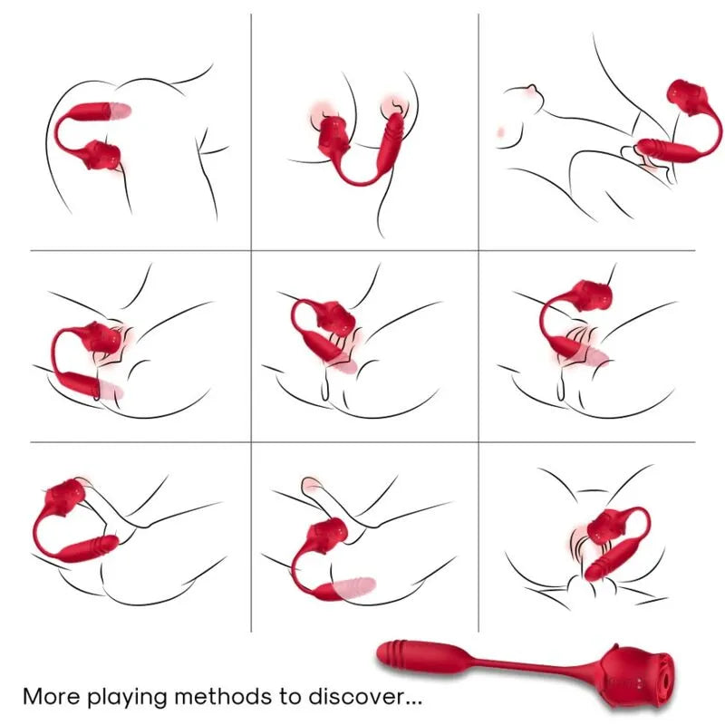 Appareil aspiration clitoridienne rouge en silicone médical, ergonomique, 9 modes, étanche, rechargeable, usage intime.