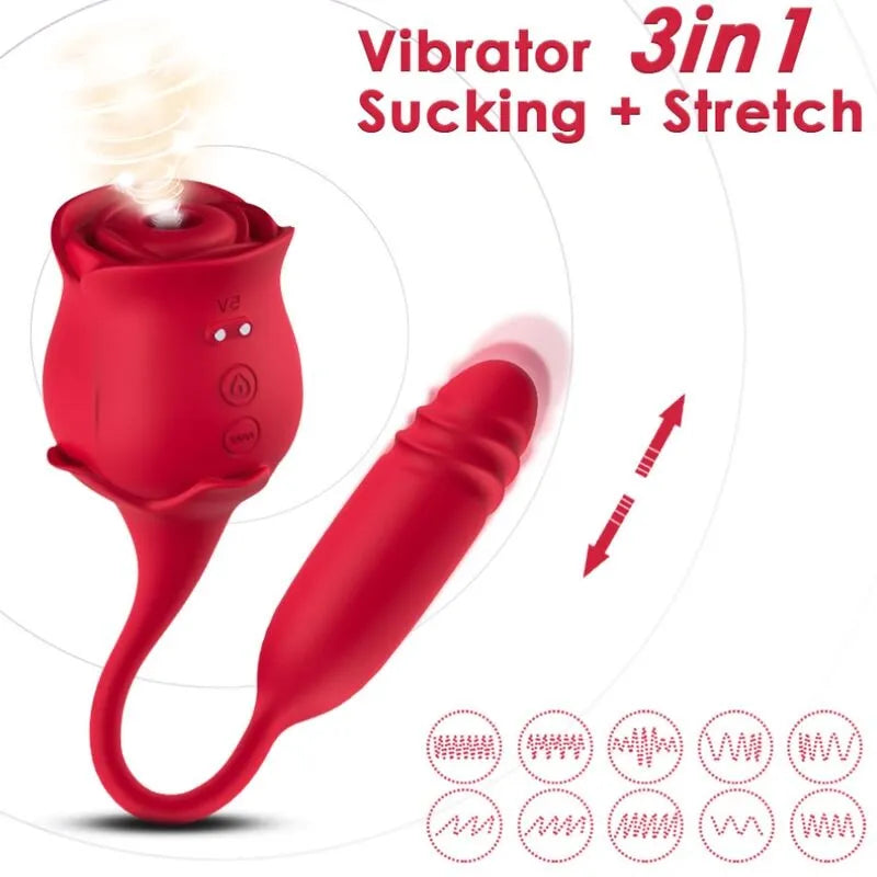 Appareil d'aspiration clitoridienne rouge, silicone médical, 9 modes vibration et aspiration, étanche, rechargeable.