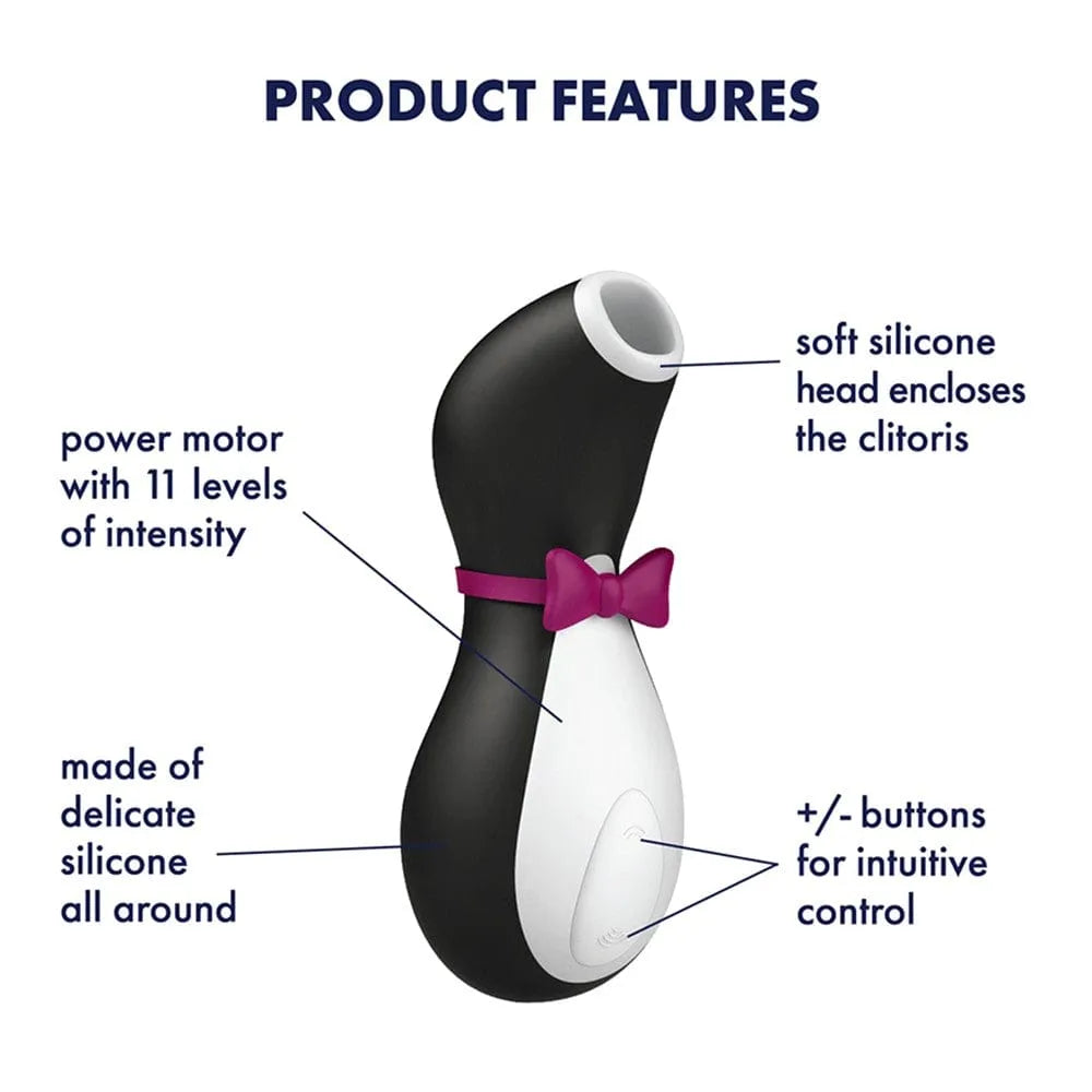 Stimulateur clitoridien Aspire Clito en forme de pingouin noir et blanc avec nœud papillon, 11 niveaux de succion, waterpr...